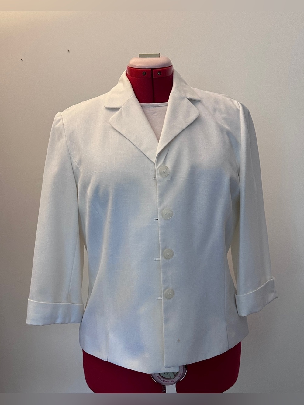 Classic White 3/4 Sleeve Career Blazer Jacket Tailored Button Front Women's